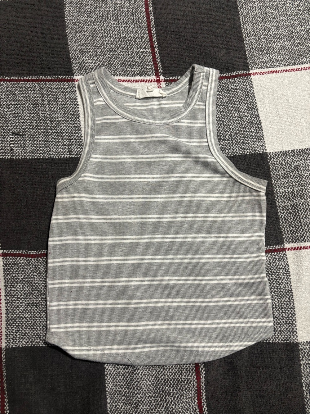 Pink Rose Grey and White Striped Tank Top